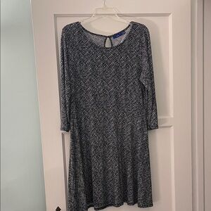 Black and White Textured Long Sleeve Swing Dress